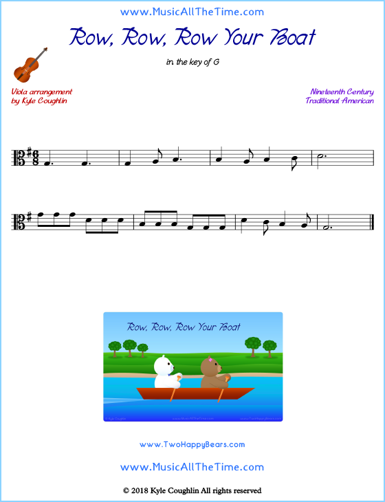 Row, Row, Row Your Boat viola sheet music, arranged to play along with other string instruments. Free printable PDF.