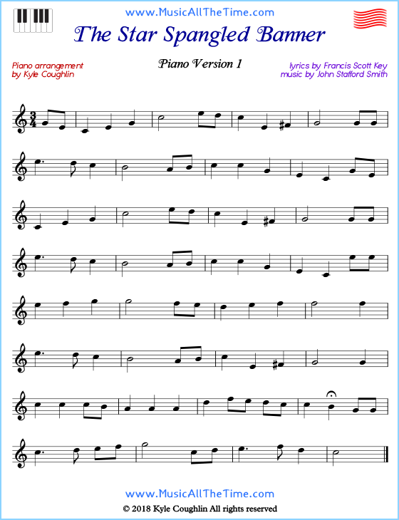 Piano Sheet Music For Star Spangled Banner / The Star Spangled Banner