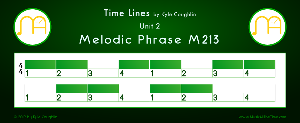 Time Lines Color Blocks for Melody M213, showing the relative length and placement of each note and rest.