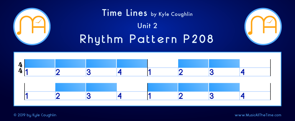 Time Lines Color Blocks for Pattern P208, showing the relative length and placement of each note and rest.