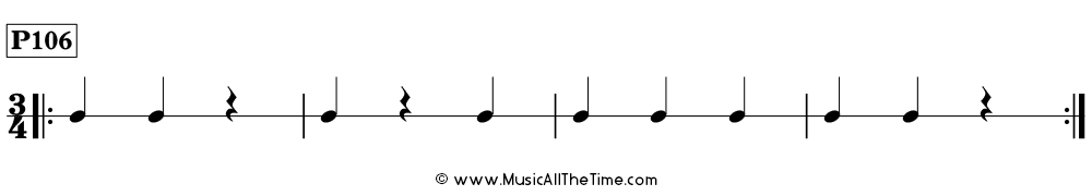 Time Lines rhythm pattern with quarter notes and quarter rests in 3/4 time.