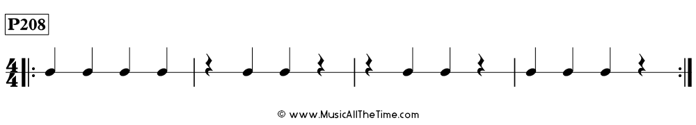Time Lines Rhythm Pattern P208, with quarter notes and rests in 4/4 time.