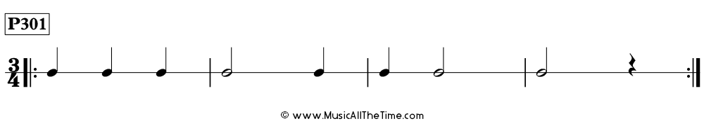 Time Lines Rhythm Pattern P301, with half notes, quarter notes, and rests in 3/4 time.