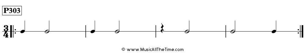 Time Lines Rhythm Pattern P303, with half notes, quarter notes, and rests in 3/4 time.