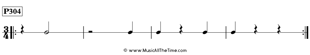 Time Lines Rhythm Pattern P304, with half notes, half rests, quarter notes, and quarter rests in 3/4 time.
