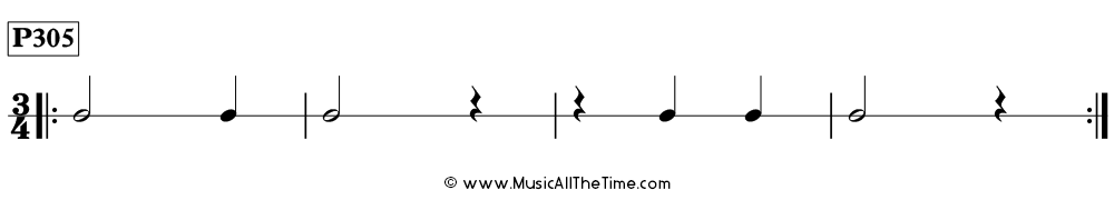 Time Lines Rhythm Pattern P305, with half notes, quarter notes, and quarter rests in 3/4 time.