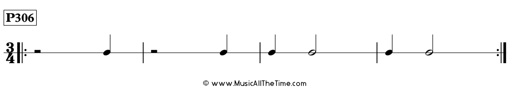 Time Lines Rhythm Pattern P306, with half notes, half rests, and quarter notes in 3/4 time.