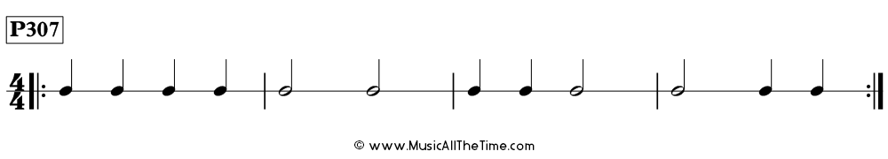 Time Lines Rhythm Pattern P307, with half notes and quarter notes in 4/4 time.