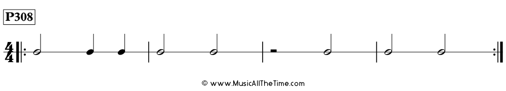 Time Lines Rhythm Pattern P308, with half notes, quarter notes, and rests in 4/4 time.