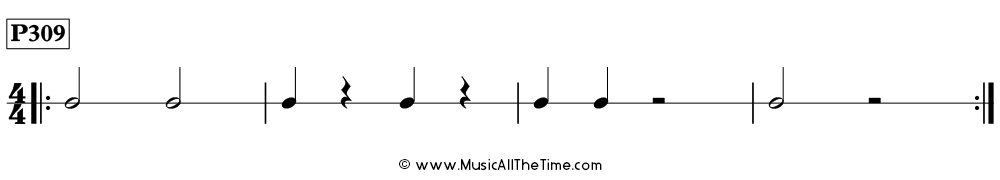 Time Lines Rhythm Pattern P309, with half notes, half rests, quarter notes, and quarter rests in 4/4 time.