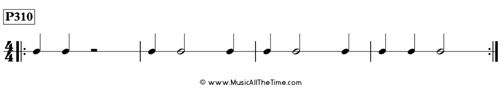 Time Lines Rhythm Pattern P310, with half notes, quarter notes, and half rests in 4/4 time.