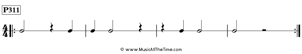 Time Lines Rhythm Pattern P311, with half notes, half rests, quarter notes, and quarter rests in 4/4 time.