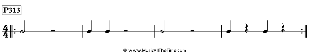 Time Lines Rhythm Pattern P313, with half notes, half rests, quarter notes, and quarter rests in 4/4 time.