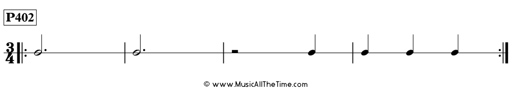 Time Lines Rhythm Pattern P402, with dotted half notes, half rests, and quarter notes in 3/4 time.