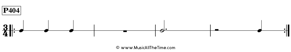 Time Lines Rhythm Pattern P404, with dotted half notes, whole rests, half rests, and quarter notes in 3/4 time.