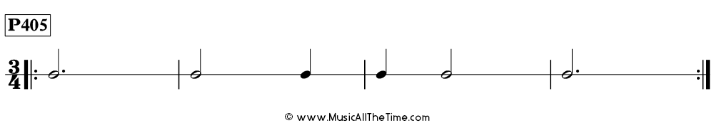 Time Lines Rhythm Pattern P405, with dotted half notes, half notes, and quarter notes in 3/4 time.