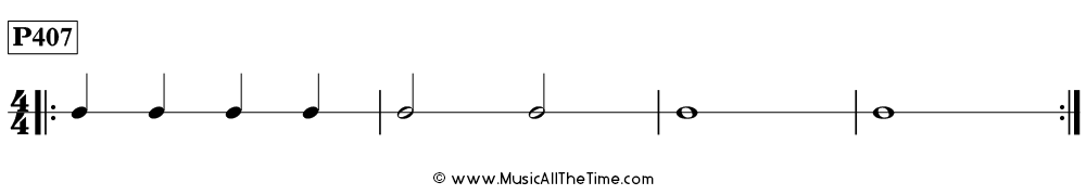 Time Lines Rhythm Pattern P407, with whole notes, half notes, and quarter notes in 4/4 time.