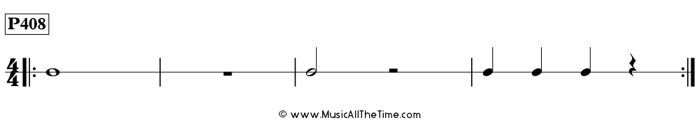 Time Lines Rhythm Pattern P408, with whole notes, whole rests, half notes, half rests, and quarter notes in 4/4 time.