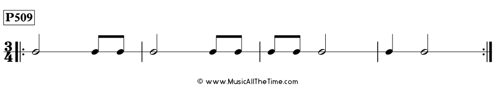 Time Lines Rhythm Pattern P509, with eighth notes, quarter notes, and half notes in 3/4 time.