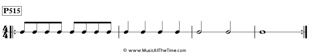 Time Lines Rhythm Pattern P515, with eighth notes, whole notes, half notes, and quarter notes in 4/4 time.