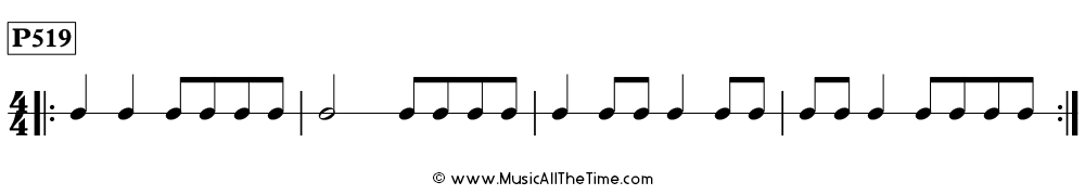 Time Lines Rhythm Pattern P519, with eighth notes, quarter notes, and half notes in 4/4 time.