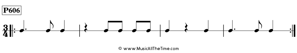 Time Lines Rhythm Pattern P606, with dotted quarter notes and eighth notes in 3/4 time.