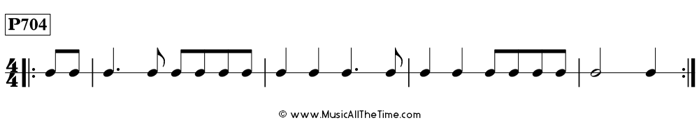 Time Lines Rhythm Pattern P704, with one beat of pickup notes in 4/4 time.