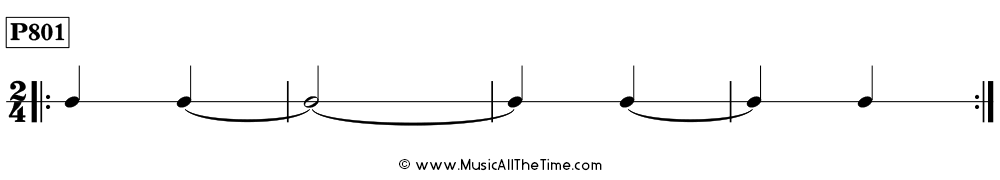 Time Lines Rhythm Pattern P801, with ties over measure lines in 2/4 time.