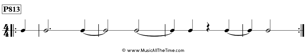 Time Lines Rhythm Pattern P813, with ties over measure lines and a pickup note in 4/4 time.